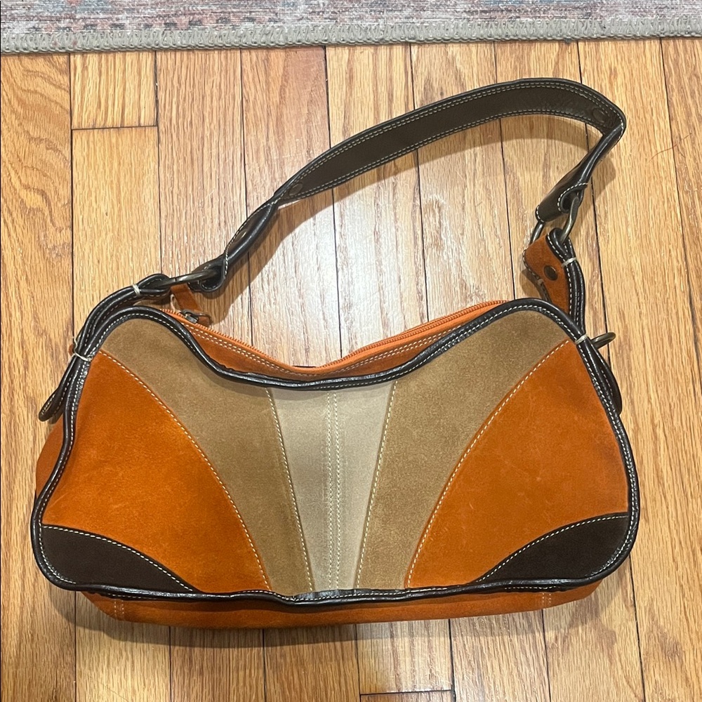 Elegant Multi-Tone Italian Suede 70s Women's Shoulder Bag